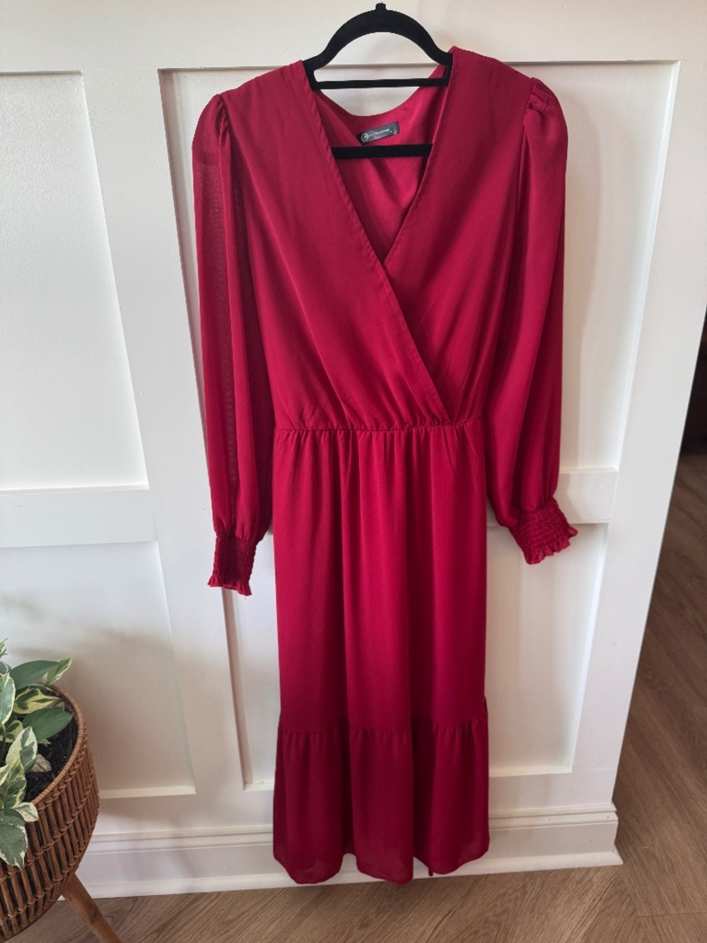 PRETTYGARDEN Burgundy Wrap V-Neck Maxi Dress Wedding Guest